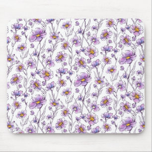 Purple Wildflower Botanical Pattern Design Mouse Pad