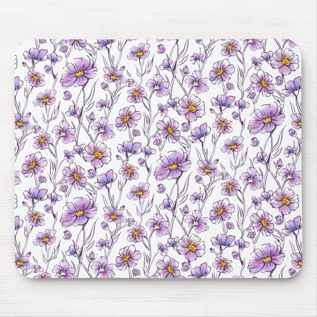 Purple Wildflower Botanical Pattern Design Mouse Pad (Front)