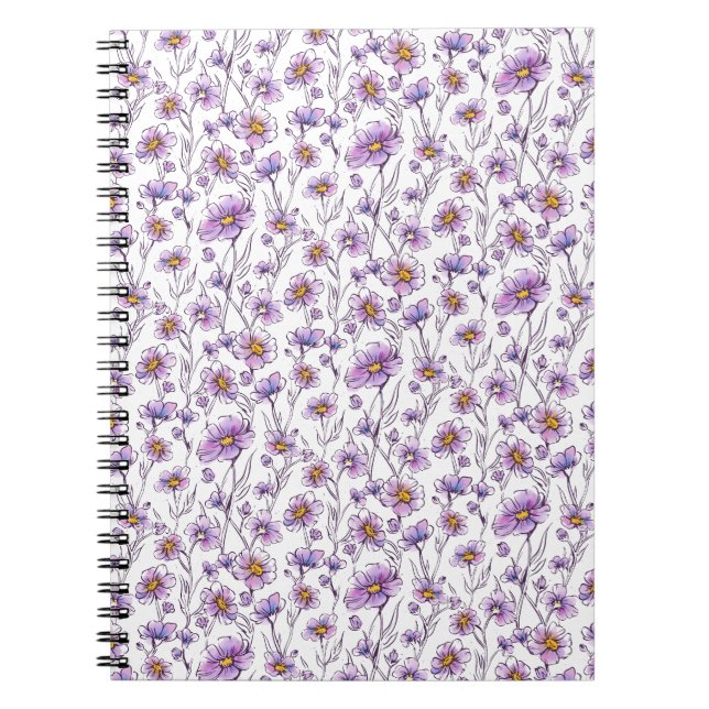 Purple Wildflower Botanical Pattern Design Notebook (Front)