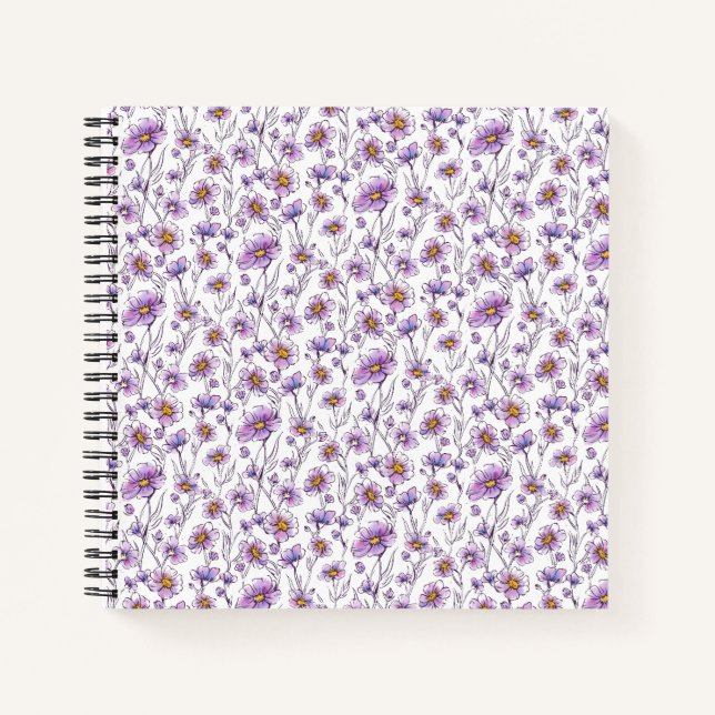 Purple Wildflower Botanical Pattern Design Notebook (Front)