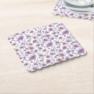 Purple Wildflower Botanical Pattern Design Paper Coaster