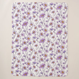 Purple Wildflower Botanical Pattern Design Sherpa Blanket