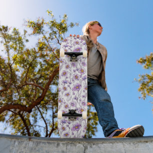 Purple Wildflower Botanical Pattern Design Skateboard