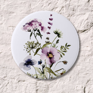 Purple Wildflower Bouquet Watercolor Floral 3 Inch Round Button
