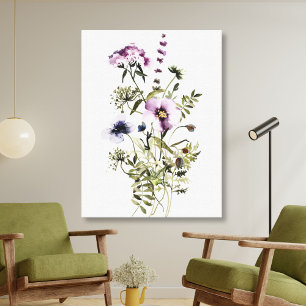 Purple Wildflower Bouquet Watercolor Floral Canvas Print