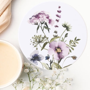 Purple Wildflower Bouquet Watercolor Floral Coaster
