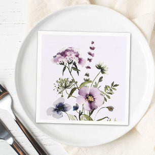 Purple Wildflower Bouquet Watercolor Floral Napkin