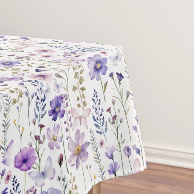 Purple Wildflower Butterfly Pattern Tablecloth (In Situ)