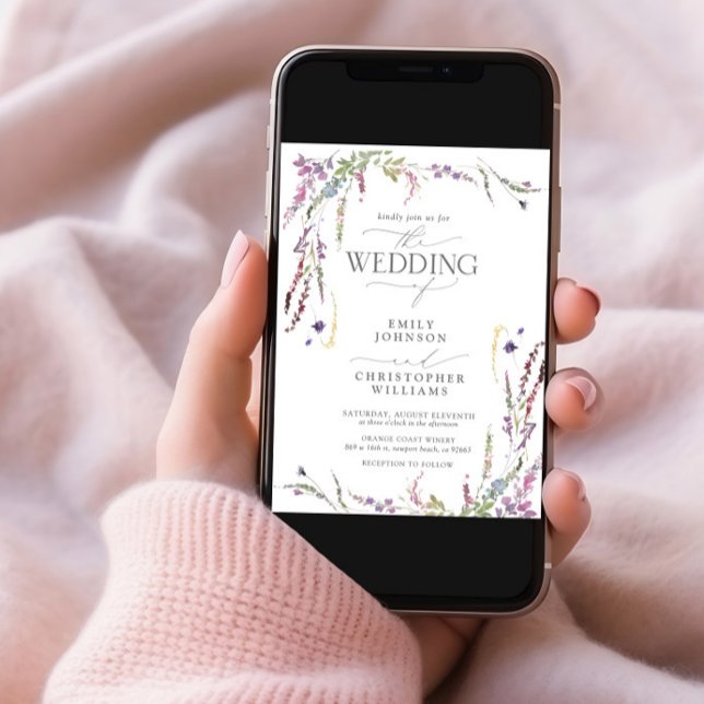 Purple Wildflower Calligraphy Photo Wedding Invitation (Creator Uploaded)