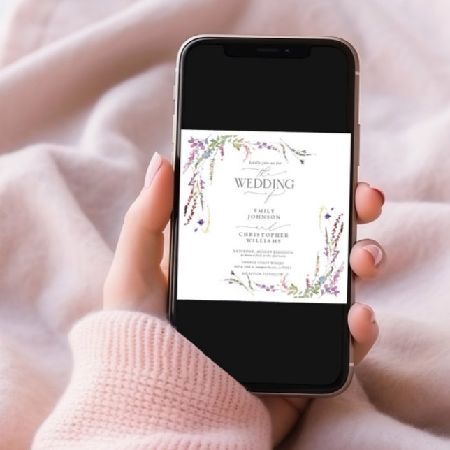 Purple Wildflower Calligraphy Photo Wedding Invitation (Creator Uploaded)
