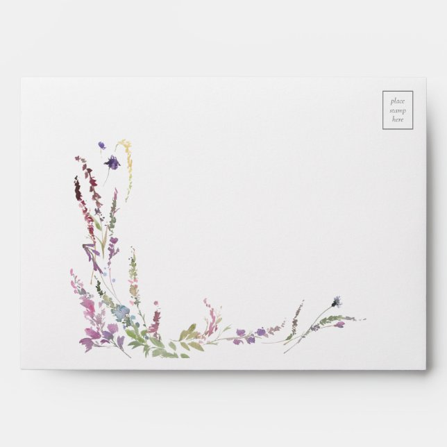 Purple Wildflower Calligraphy Wedding Envelope (Front)