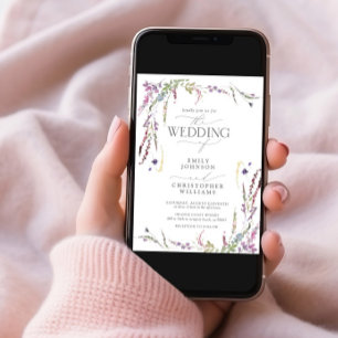 Purple Wildflower Calligraphy Wedding Invitation