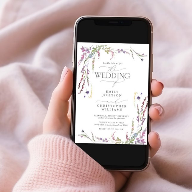 Purple Wildflower Calligraphy Wedding Invitation (Creator Uploaded)
