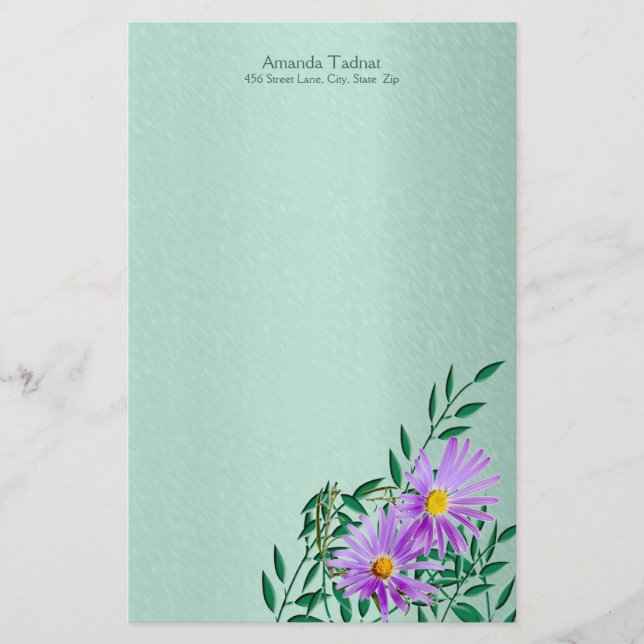 Purple Wildflower Corner Border Stationery (Front)