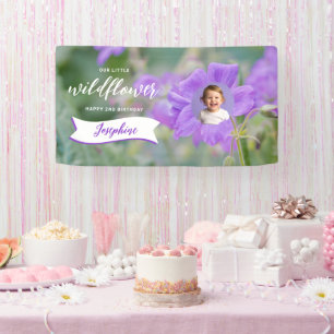 Purple Wildflower Custom Baby Photo Happy Birthday Banner