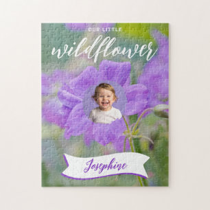 Purple Wildflower Custom Kid's Photo And Name Jigsaw Puzzle