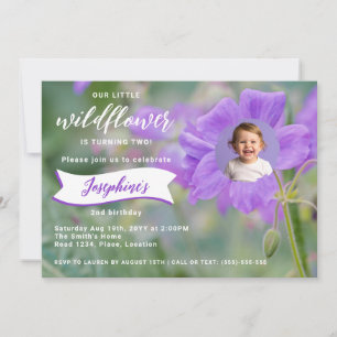 Purple Wildflower Custom Photo Children's Birthday Invitation