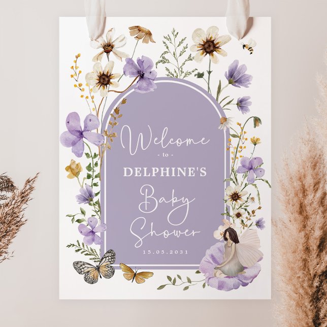 Purple Wildflower Fairy Baby Shower Welcome Poster (Creator Uploaded)
