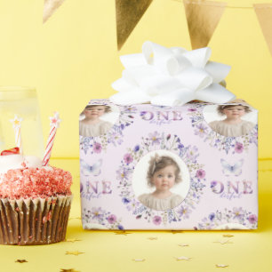Purple Wildflower First Birthday Photo Gift Wrap