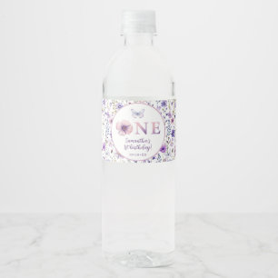 Purple Wildflower First Birthday Water Bottle  Label