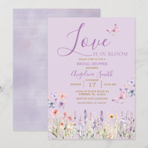 Purple Wildflower Floral Butterfly Bridal Shower  Invitation