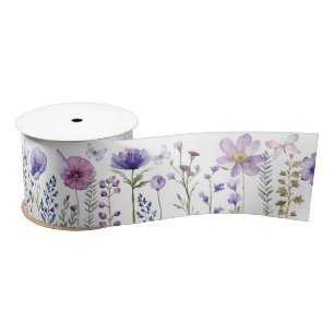 Purple Wildflower Garden Butterfly Satin Ribbon