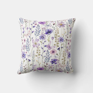 Purple Wildflower Garden Pattern Throw Pillow