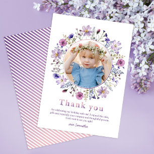 Purple Wildflower Girl Thank You Photo Card