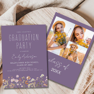 Purple Wildflower Graduation Party Photo Boho Invitation