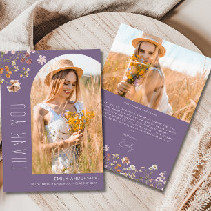 Purple Wildflower Graduation Photo Thank You Invitation