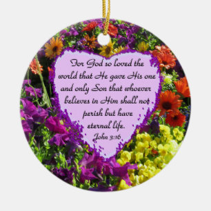 PURPLE WILDFLOWER JOHN 3:16 CERAMIC ORNAMENT