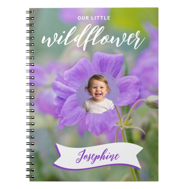 Purple Wildflower Kid's Custom Photo And Name Notebook (Front)
