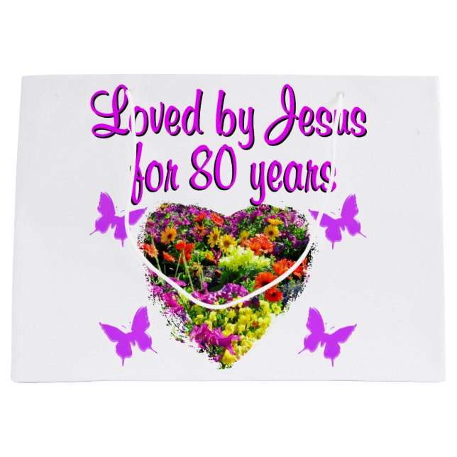 PURPLE WILDFLOWER LOVED BY JESUS FOR 80 YEARS LARGE GIFT BAG (Front)