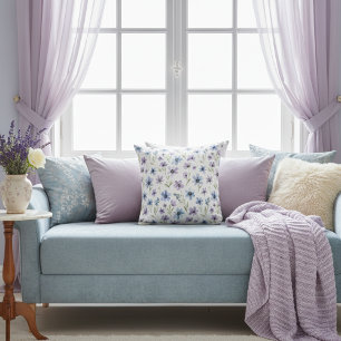 Purple Wildflower Meadow Throw Pillow
