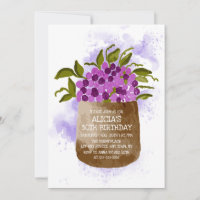Purple Wildflower On Pot Watercolor Birthday 