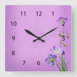 Purple Wildflower on Purple Square Wall Clock