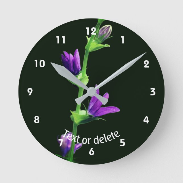 Purple Wildflower Personalized Round Clock (Front)