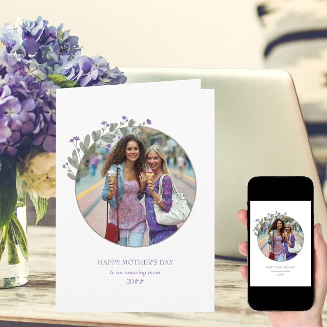 Purple Wildflower Photo Frame Happy Mother's Day Card (Creator Uploaded)