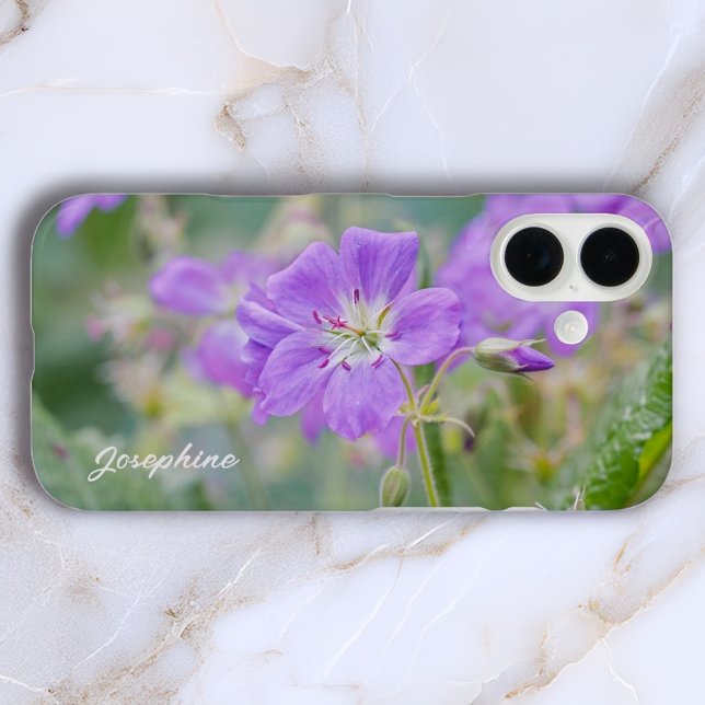 Purple Wildflower Photo Geranium Flower With Name Case-Mate iPhone Case (Creator Uploaded)