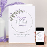 Purple Wildflower Simple Personalized Birthday Card<br><div class="desc">Personalized Happy Birthday card with simple wreath of purple wildflowers and sweet typography. Dainty and simple design with gentle colour palette of pastel lilac,  purple and green. You have the option to edit the greeting on the front and the inside is blank for you to personalize as you wish.</div>