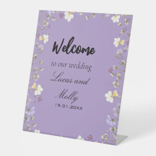 Purple Wildflower Summer Floral wedding Pedestal Sign