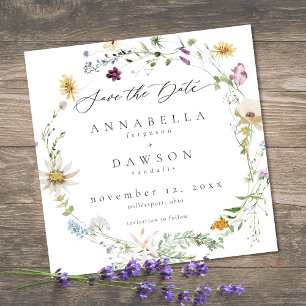Purple Wildflower Watercolor Minimalist Wedding Save The Date