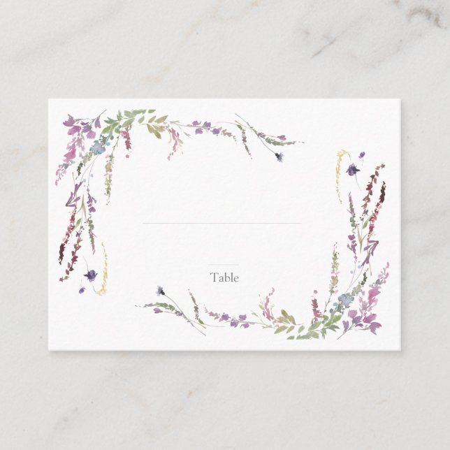 Purple Wildflower Wedding Escort Place Card (Front)