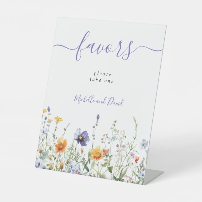 Purple Wildflower Wedding Favours Pedestal Sign (Front)