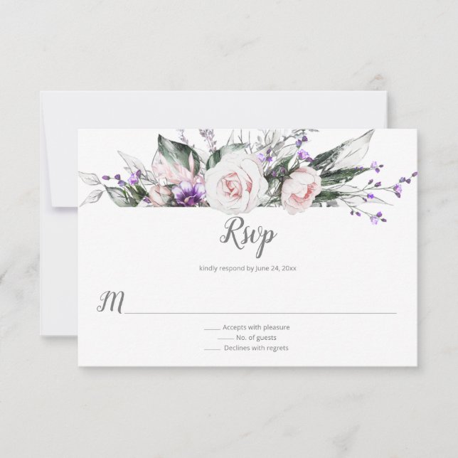 Purple Wildflowers Blush Pink Roses | RSVP Card