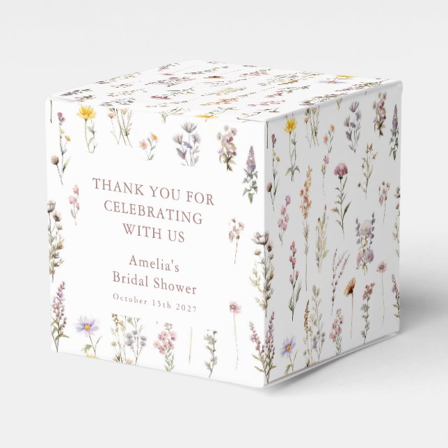 Purple Wildflowers Bridal Shower Custom Thank You Favor Box (Front Side)