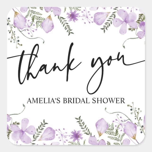 Purple Wildflowers Bridal Shower Favours Sticker (Front)