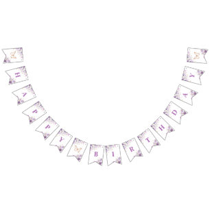 Purple wildflowers butterflies Happy birthday Bunting Flags