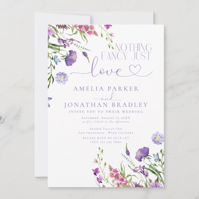 Purple Wildflowers Casual Reception Wedding Invitation (Front)