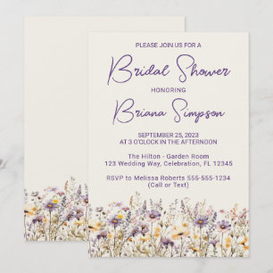 Purple Wildflowers Floral Beige Bridal Shower Invitation